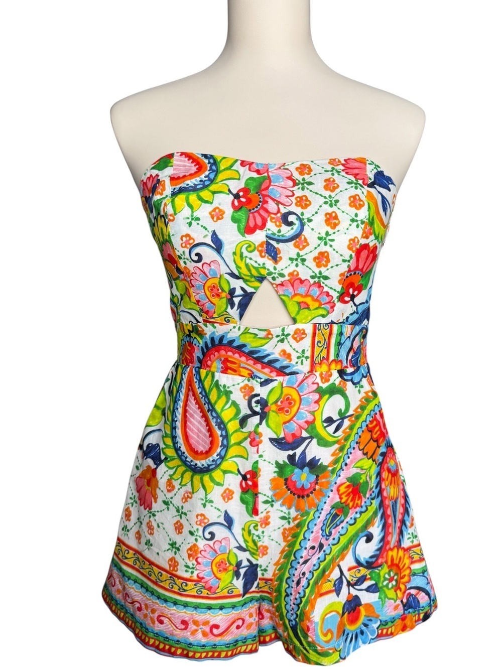 Amanda Uprichard Strapless Floral Paisley Romper Cutout Smocked Size Small